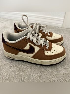 Nike Air Force 1 Low Brown and Cream with Dark Brown Swoosh